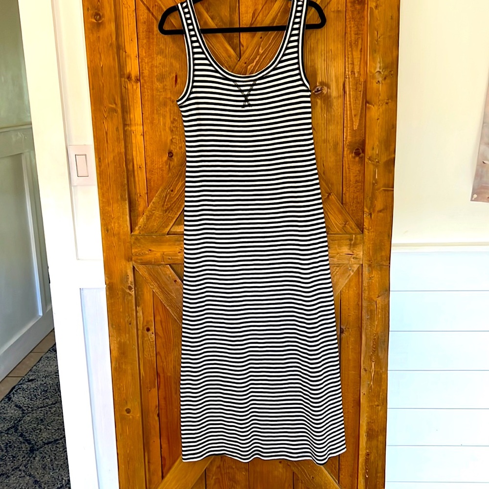 LOFT Black and White Striped Tank Maxi Dress Small